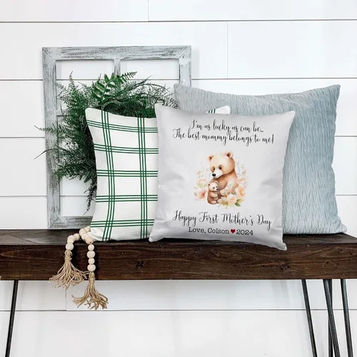 Miniatura 4 de Mother's Day Bear, First Mother's Day Custom Pillowcase, Personalized Mother's Day Pillowcase, Gift for Mom, Home Decor