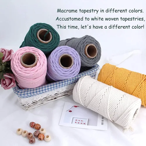 Miniatura 4 de Cordón de algodón para macramé, hilo torcido de 4 capas, cuerda de algodón natural, suministros perfectos de macramé, para hacer soportes colgantes