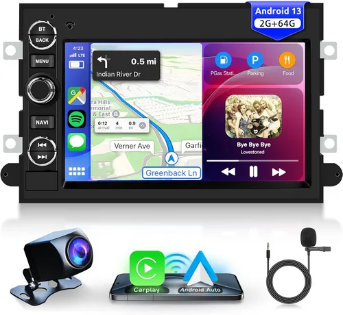 2+64G Android 13 Radio de coche estéreo para Ford F150 F250 F350 2004-2014, 7 pulgadas 1080P pantalla táctil estéreo de coche con CarPlay