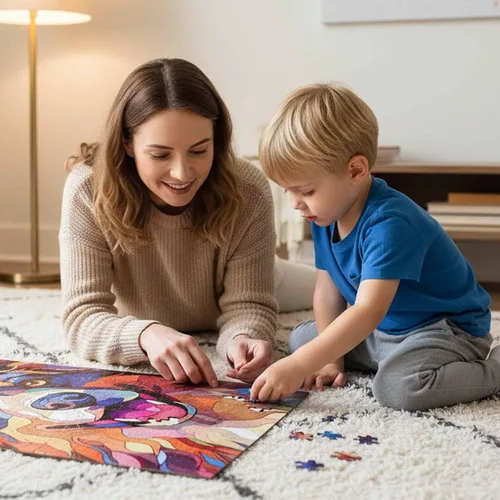 Miniatura 3 de Rompecabezas de Madera de Vidrio Colorido Manchado de Amantes de Perros Pastor Australiano de 1000 Piezas de Pintura Artística para Niños Adultos