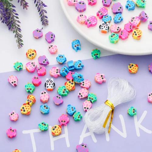 Miniatura 44 de 100 piezas de cuentas espaciadoras de arcilla polimérica de animales para joyería de mujer, pulseras, collares, aretes, accesorios de bricolaje