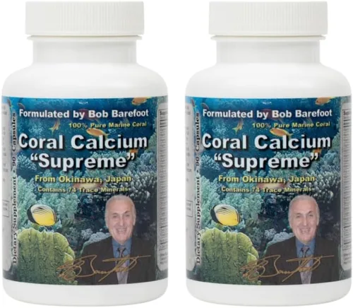 Bobs Best Coral Calcium Supreme I 100% Coral marino puro, 74 oligominerales I 90 cápsulas, paquete de 2