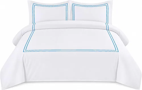 Miniatura 10 de BedDecor Lujoso juego de funda de edredón de algodón egipcio de 400 hilos, 1 pieza con hermoso bordado de 2 rayas