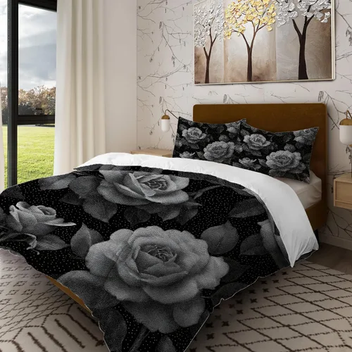 Miniatura 12 de Batmerry Compass Rose Twin Size 3 Pieces Bedding Duvet Cover Sets, Soft Fluffy Floral Themed Design 100% Cotton Printed Duvet Cover for All Season