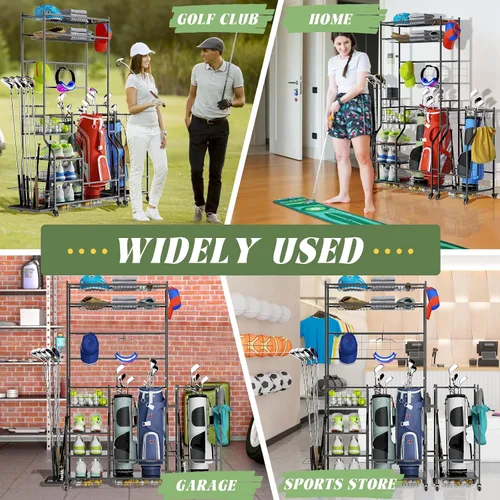 Miniatura 5 de ROOMTEC Organizador de almacenamiento de bolsas de golf, estante de almacenamiento de bolsas de golf para garaje, estante de almacenamiento