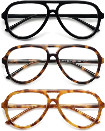 Miniatura 6 de AMOMOMA Paquete de 3 Gafas de Lectura Aviador Retro Extragrandes para Mujeres y Hombres, Marco Grande Clásico con Filtro de Luz Azul