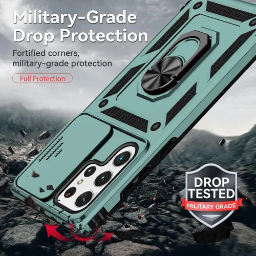 Miniatura 5 de Funda para Samsung Galaxy S22 Ultra con protector de pantalla para lente de cámara, protector de pantalla, prueba de caídas de grado militar, Verde