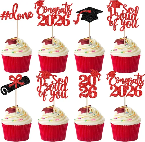 Miniatura 23 de 24 piezas de decoración de cupcakes de graduación para fiesta 2026, selecciones de cupcakes de noche de graduación 2026, decoraciones para pasteles