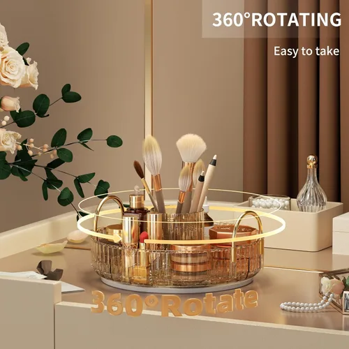 Miniatura 2 de YCIA&DONE Organizador de maquillaje giratorio para tocador, almacenamiento de maquillaje de gran capacidad, estante para el cuidado de la piel