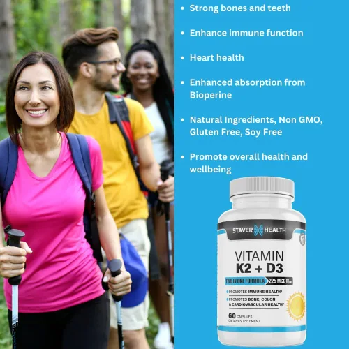 Miniatura 2 de Vitamina K2 D3 con calcio y bioperina, vitamina K2 (MK7) con suplemento D3 sin OMG, vitamina D3, vitamina K2 MK-7 fácil de tragar vitamina D
