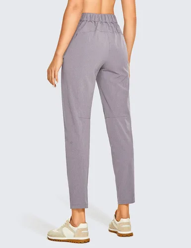 Miniatura 2 de CRZ YOGA Pantalones de entrenamiento ligeros y transpirables para mujer, con cremallera, cintura alta, elásticos con cierre de botón