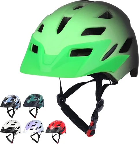 Miniatura 18 de Casco de bicicleta para niños, casco ajustable para niños y jóvenes con visera desmontable y luz LED para niños de 3-5/5-8/8-12 años, casco Azul