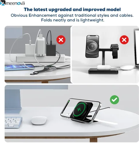 Miniatura 3 de Meenova Cargador inalámbrico plegable 3 en 1 compatible con MagSafe, Apple iPhone 15 14 13 12, reloj, AirPods, ligero portátil, fuerte atracción