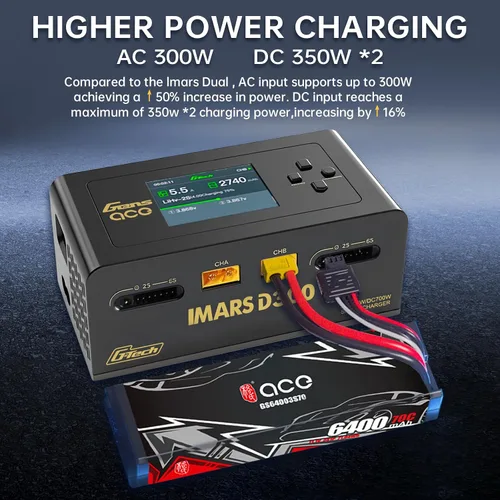 Miniatura 4 de Lipo Cargador de batería, cargador Gens Ace IMARS D300 G-Tech Series Smart Dual Lipo Balance Charger AC 300W DC 700W (350W* 2) 16A RC Cargador