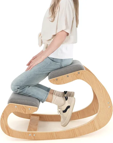 Miniatura 10 de Giantex Silla ergonómica de rodillas, silla de postura para escritorio con cojín, marco de madera maciza, carga máxima de 330 libras, cómoda silla