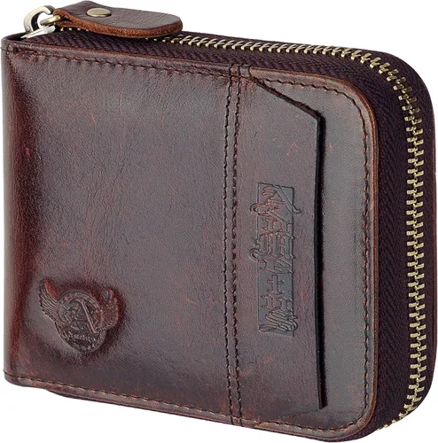 Admetus - Cartera de piel auténtica para hombre con cremallera, plegable
