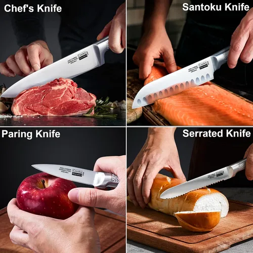 Miniatura 4 de Cooks Standard Juego de cubiertos de cocina de bambú clásico con cuchillos, hoja alemana de alto carbono de forja de acero inoxidable con bloque