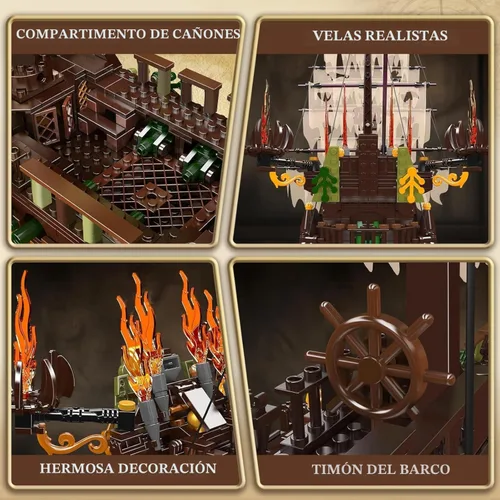 Miniatura 4 de Mould King Kits de Bloques de Construcción de Modelo de Barco Pirata Grande, Bloque de Construcción de Barco Pirata Holandés MOC para Construir