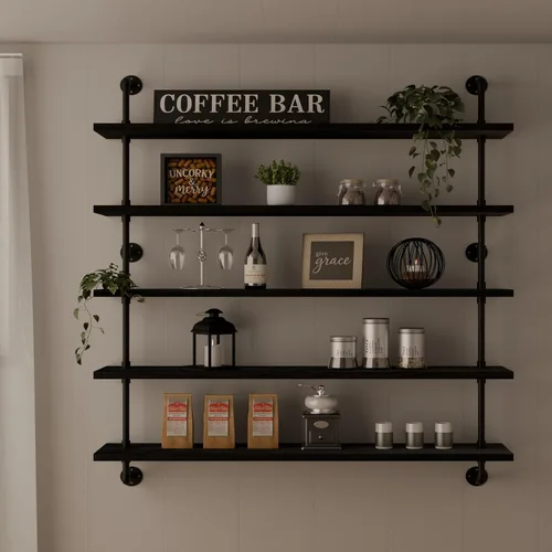 Miniatura 18 de HDDFER - Estantería industrial para tuberías rústicas en blanco, estantes de pared de tubería industrial con tablas de madera, estantes flotantes