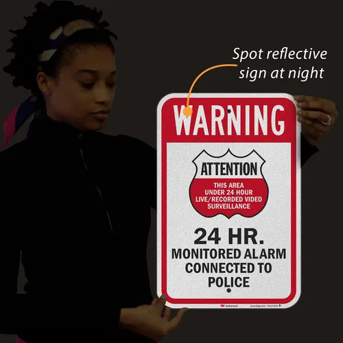 Miniatura 8 de SmartSign Letrero de metal con texto en inglés "Warning Area Under Live/Recorded Surveillance, Alarm Connected to Police", aluminio de 63 mil
