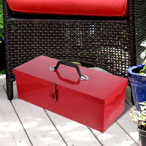 Miniatura 5 de YARNOW Caja de herramientas de hoja de hierro rojo con cerradura, caja de herramientas portátil de metal de 15 x 6.3 x 5.1 pulgadas
