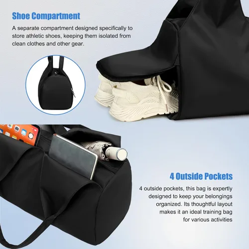 Miniatura 4 de Forestfish Bolsa de gimnasio de yoga para mujer con compartimento para zapatos y bolsillos de almacenamiento húmedos y secos, bolsa de lona ligera