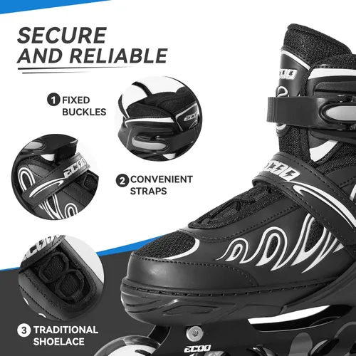 Miniatura 5 de Patines en línea para niñas y niños de 5 a 8 años, 8 a 12 años, ruedas iluminadas, tamaño ajustable, para niños, adultos, mujeres, exteriores Negro