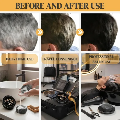 Miniatura 8 de 2 barras inversas de cabello gris, jabones de champú natural para oscurecer el cabello, jabón negro para cobertura de cabello gris, limpieza