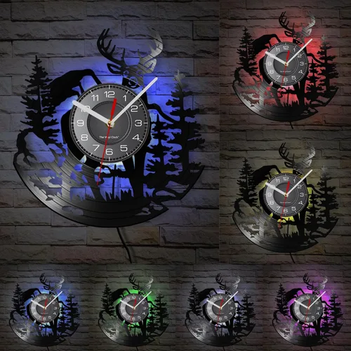 Miniatura 2 de Cabin Deer - Reloj de pared con 7 colores cambiantes, reloj de caza de ciervos de 12 pulgadas, silencioso, funciona con pilas, bosque y vida Con luz