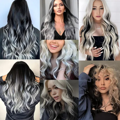 Miniatura 6 de 10 extensiones de cabello sintético rizado y ondulado negro con clip, reflejos de fiesta de neón arcoíris, accesorios de cabello coloridos