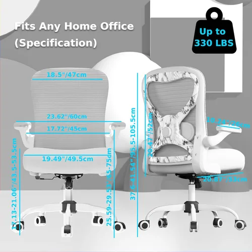Miniatura 7 de Silla de escritorio de oficina con soporte lumbar ergonómico, cojín de asiento extra grueso, brazos abatibles, respaldo de malla transpirable, silla