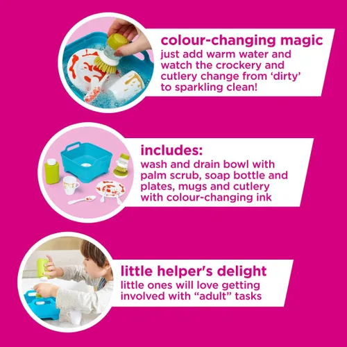 Miniatura 5 de Casdon Joseph Joseph Wash & Scrub. Juego de lavado para niños mayores de 3 años. Incluye cubiertos y vajilla que cambian de color para un juego