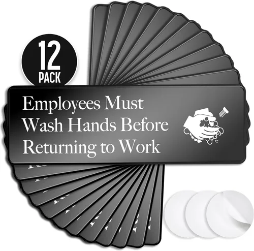 Miniatura 7 de Cartel de "Employees Must Wash Hands", paquete de 3, 3 x 9 pulgadas, perfecto para paredes, puertas o fregaderos en servicio de alimentos, baños
