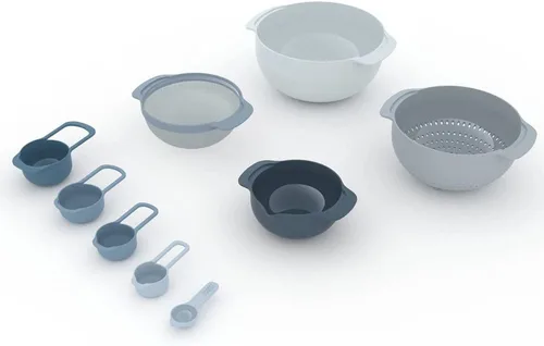 Miniatura 2 de Joseph Joseph Juego de anidamiento de 9 piezas con tazones para mezclar, tazas medidoras, tamiz, colador, 9 piezas, Sky Azul