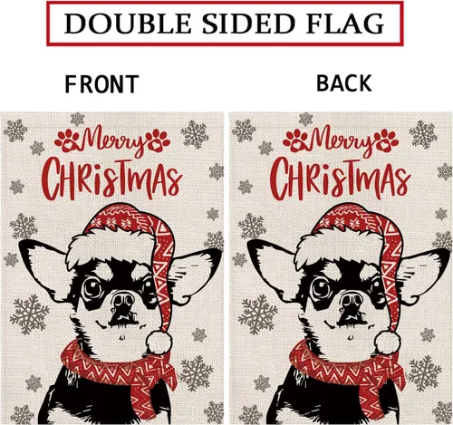 Miniatura 3 de Sombrero de bandera de jardín de Navidad, perro chihuahua con bufanda, decoración navideña de invierno, vacaciones, arpillera, vertical, doble cara