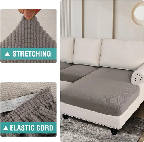Miniatura 5 de cjc Fundas de sofá de 3 piezas para sofá modular en forma de L, elásticas, más gruesas, de jacquard separado, funda de sofá para sala de estar, Gris