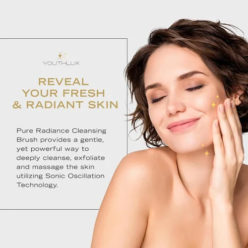 Miniatura 4 de Pure Radiance, cepillo de limpieza facial vibratorio, limpiador facial eléctrico, 3 modos, 3 cabezales de cepillo (2 cerdas, 1 silicona), Negro
