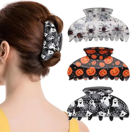 Miniatura 13 de Pinzas para el cabello de Halloween para mujeres y niñas, lindos murciélagos de telaraña, pinzas para el cabello, agarre fuerte, antideslizante