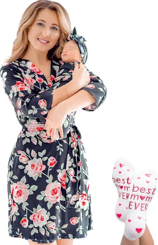 Miniatura 15 de ECO BABY - Conjunto de bata y manta para mamá y yo Bata de maternidad y conjunto de bebé a juego para niña, niño Parto hospitalario y parto