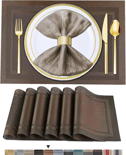 Miniatura 10 de BETEAM Juego de 4 manteles individuales de vinilo tejido para mesa de comedor, lavables, lavables, manteles individuales de cocina, duraderos