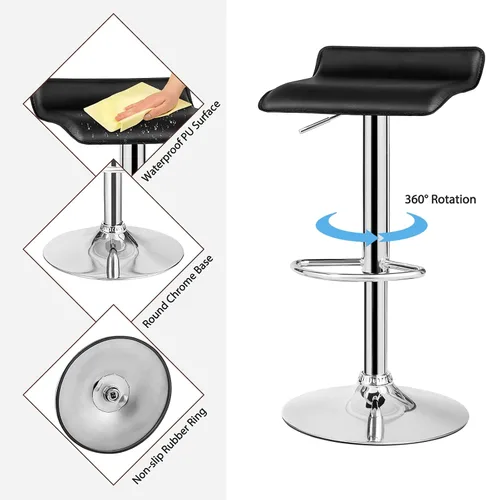 Miniatura 6 de Casart Juego de 2 taburetes de bar, taburetes de bar giratorios ajustables de piel sintética con reposapiés, base cromada, sillas de bar modernas