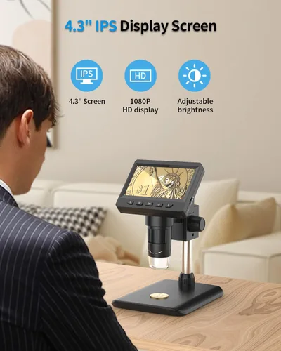 Miniatura 7 de AOPICK Microscopio digital, microscopio de monedas con brillo ajustable de luz, pantalla LCD HD de 4.3 pulgadas, zoom 1000X, vista de PC, compatible