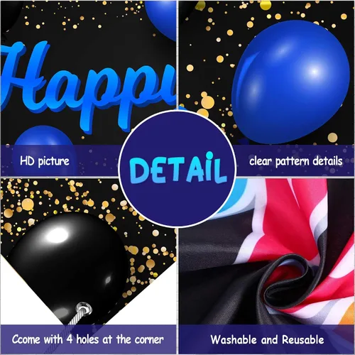 Miniatura 3 de Cartel azul y negro de feliz cumpleaños número 20, decoración temática de globos de confeti para niñas y mujeres, decoraciones de fiesta