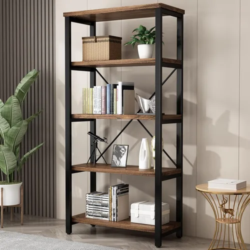 Miniatura 8 de AY-AOYUAN Librerías industriales de madera maciza de 3 niveles, estantería abierta Etagere con marco de metal, organizador de almacenamiento