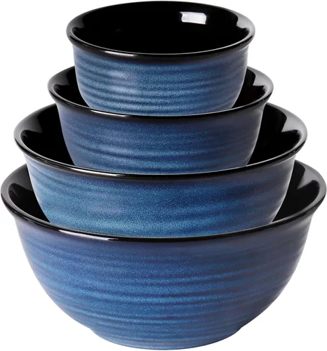 Miniatura 10 de Hasense - Juego de 6 tazones de cereales, 20 onzas, juego de tazones de sopa de cerámica para cocina, apto para cereales, sopa, arroz, pasta, Azul