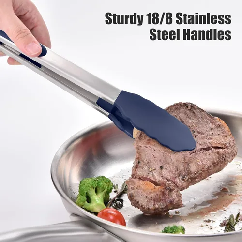 Miniatura 4 de Doosu Pinzas de cocina para cocinar: juego de pinzas para alimentos resistentes al calor de 600 °F con puntas de silicona antiarañazos, pinza