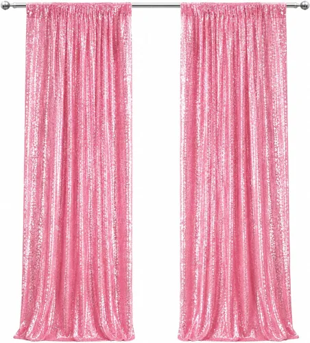 Juya Delight Cortinas de fondo de lentejuelas rosa fucsia, 2 paneles de 2 x 8 pies, fondo brillante de alta densidad, cortinas de fotografía