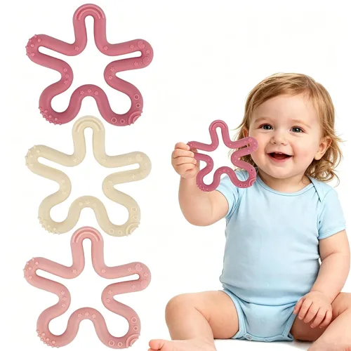 Miniatura 9 de Fu Store Paquete de 3 anillos mordedores de flores de coral, juguetes de dentición para bebés, juguetes de silicona para bebés de 0 a 6 0 a 12 0 a