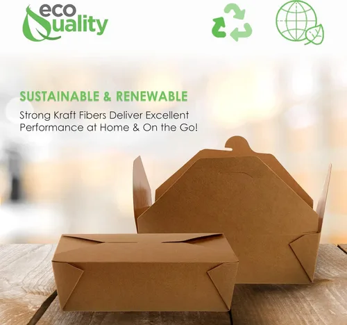Miniatura 4 de EcoQuality (400) - Contenedores de comida para llevar de 66 onzas, cajas de papel kraft marrón para llevar al microondas, resistentes a fugas