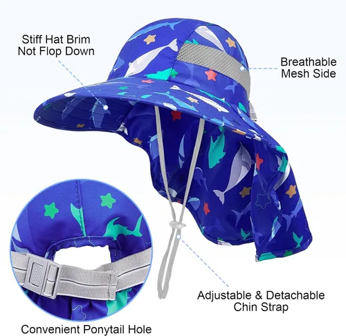Miniatura 98 de Sombrero de sol para niños, protección UV, unicornio, verano, playa, jugar con ala ancha, solapa para el cuello para niñas y niños